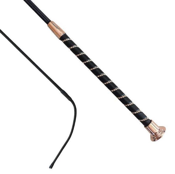 FUSTA DE DOMA NEGRA CON MANGO DE PIEDRAS ROSA GOLD