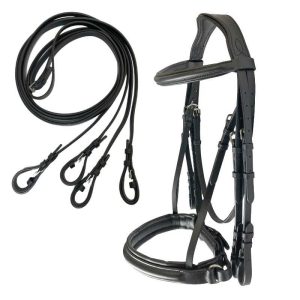 Cabezada de doble rienda con testero ergonómico y muserola sueca